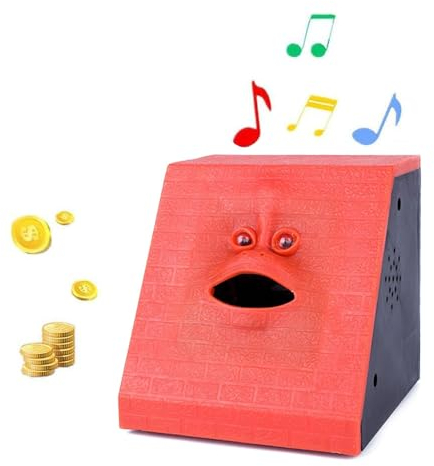 WeFoonLo Neuheit Münzen Geld das musikalische Gesichts Bank Automatische Geld-Einsparungs-Sammlung Sparschwein für Kinderkinder isst (Roter Ziegel)