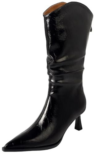 StyliShoes Stivali da donna con punta a punta Stivali con tacco sottile e polpaccio medio, Nero , 39 EU