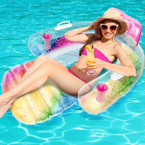 Popolic Bouée Piscine - Matelas Piscine Gonflable, Hamac Flottant avec Repose-Pieds et Dossier pour Adultes et Enfants, Chaise Flottante pour Piscine