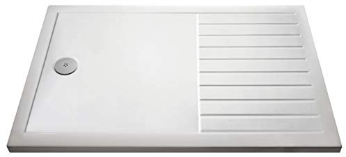 Balterley 1400 x 900 Rectangular Shower Tray with Raised Anti-Slip Lines, Slimline Shower Trays, Durable Stone Resin Base Trays for Bathroom Enclosure, Lightweight Tray for Wetroom Showers (White)