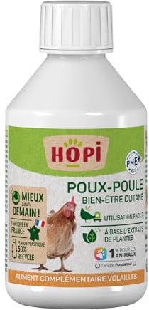 HOPI Poux Poule 250 ML - Lutte Infestation de Poux Rouges pour Volailles - Œufs consommables Durant Traitement - A Base d’Extraits de Plantes - Fabriqué en France