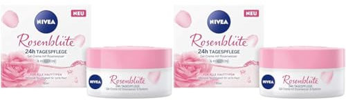 NIVEA Rosenblüte 24h Tagespflege (50 ml), Gesichtspflege mit Rosenwasser und Hyaluron, leichte Gel-Creme für geschmeidig zarte Haut (Packung mit 2)