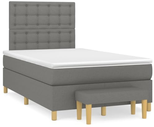 vidaXL Boxspringbett, Bett mit Matratze Kopfteil Bank, Bettgestell mit Lattenrost, Polsterbett Doppelbett für Schlafzimmer, Dunkelgrau 120x190cm Stoff
