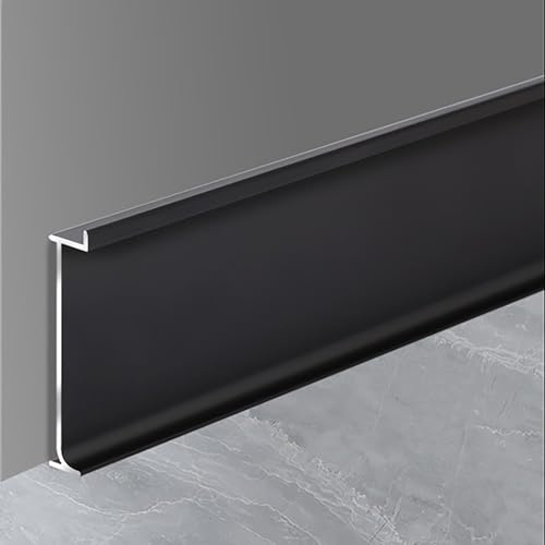 Sockelleiste 125CM*4 Stück Eloxiert Aluminiumlegierung Fußleiste Hochwertige Wasserfest Robust Und Langlebig Wand Fußleisten-Bodenleiste Aus Metall(Schwarz,Höhe: 80 mm)