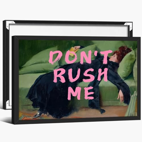 Eclectic Dont Rush Me Wandkunst, Vintage-Pop-Art, maximalistische Wanddekoration, 40,6 x 61 cm, schwarz gerahmt, mädchenhaftes Gemälde, ästhetisches viktorianisches Galerie-Poster für Wohnzimmer,