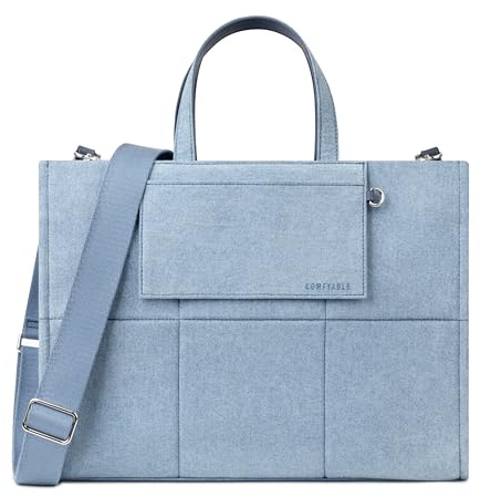 Comfyable Laptop Tote Bag for Women, Denim Purse with Large Capacity, Both Briefcase Handbag and Crossbody Shoulder Bag for Travel, Work