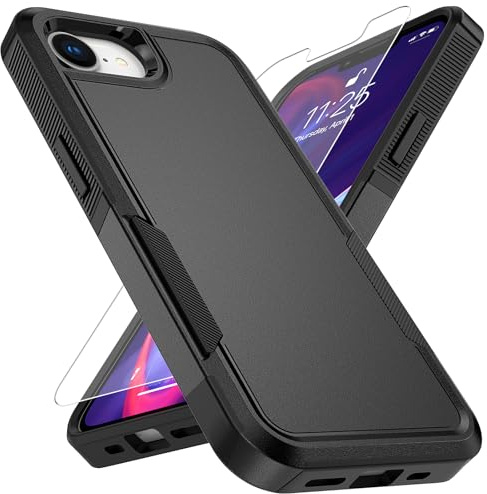for iPhone SE 4th Generation Case with HD Screen Protector, 10 FT Military Grade Drop Protection, Anti-Slip Phone Case, Black