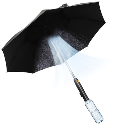 Vikye 3 in 1 Umbrella Fan,UV Blocking Umbrella with Fan and Mist, 8 Ribs Portable Fan Umbrella with Mister for Outdoor Summer (Black)