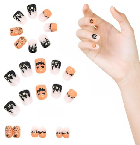 HQRKOTM 24 PCS Stickers à ongles autocollants pour Halloween, autocollants à ongles autocollants pour ongles autocollants à ongles autocollants pour ongles Nail Art DIY Décoration pour femmes filles