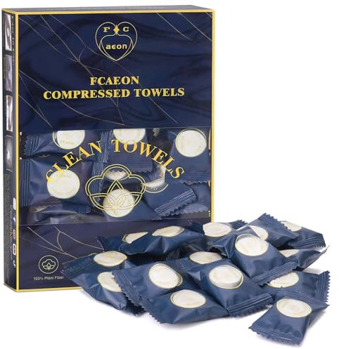 FCAEON Comprimé Serviette Tablette 23x19cm 100 emballé individuellement Emballé individuellement Jetable Voyage Mini Pièce de monnaie Lingettes Démaquillantes Extensibles Lingettes (Bleu)