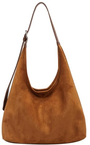 Starnearby Sac Porté épaule Femme en Daim Cuir, Sac Fourre-tout Rétro Décontracté, Sac Hobo Vintage Souple, Sacs fourre-tout à la mode pour Travail, Voyages, Shopping