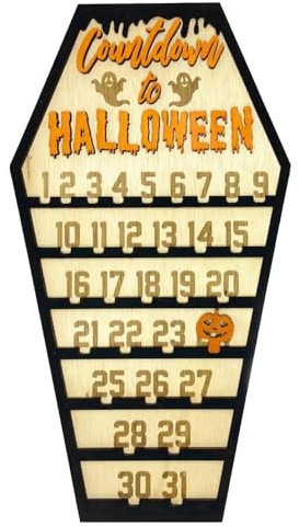 Mxshc Halloween-Countdown-Kalender, Holz-Tischdekoration, Ornament für den Schreibtisch – Countdown-Dekoration mit Partygeschenk, Adventsdekoration und Halloween-Zubehör