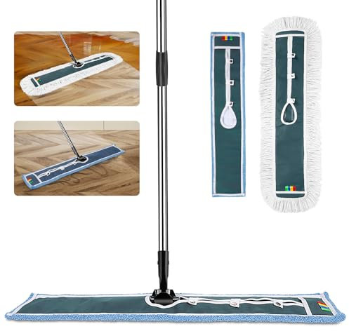 Myiosus Mopa Industrial Grande 105 cm - Fregona Profesional con Mango Inoxidable, Giro 360°, Cabezal de Algodón y Microfibra - Ideal para Suelos en Hogar, Oficinas o Áreas Comerciales