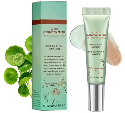 CC Red Correct, CC Creme mit Centella Asiatica für Farbkorrektur Voll Deckende Foundation mit LSF 25, Getönte Feuchtigkeitscreme, für Einen Natürlich Gleichmäßigen