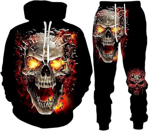 lFTEGUFKXS Schädel Sportanzug Gothic Trainingsanzug Set Herren Jogginganzug Hoodie Hose set