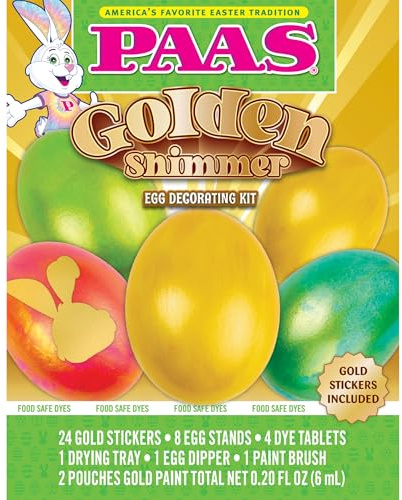 PAAS Golden Shimmer Easter Egg Decorating Kit – Gold Egg Decorating Kit with Paint & Stickers