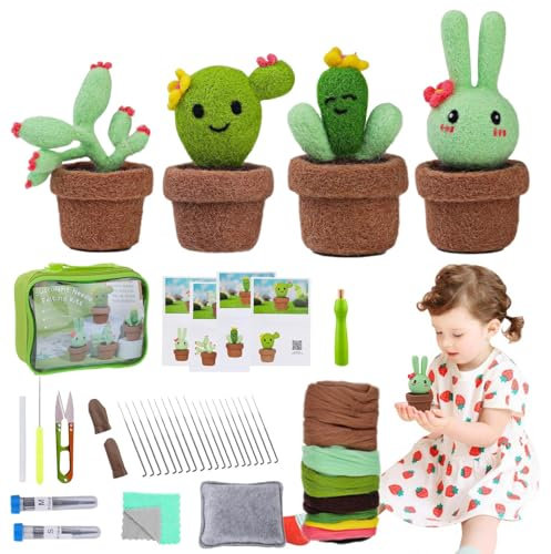 Generisch Juego de fieltro de lana de cactus, juego de iniciación de fieltro de aguja | Bonito juego de fieltro de lana de cactus, accesorios de fieltro para principiantes
