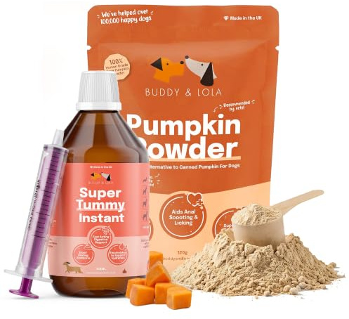 Buddy & Lola Perfect Poop Bundle - Pumpkin Powder & Tummy Settler | Pumpkin Powder & Fast-Acting Tummy Settler. High Fibre Plus Toxin-Binding Clay & Electrolytes Firm Stools. Syringe Included.