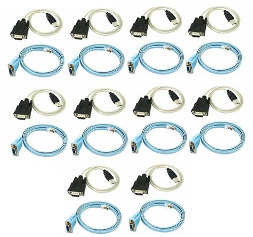 Dxoniislh 10X Cable de Red RJ45 Cable Serial Rj45 una DB9 y RS232 una USB (2 en 1) Adaptador Ethernet CAT5 Cable de Consola LAN