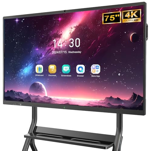 JASZDOT 75'' Smart Board, 4K UHD Lavagna Interattiva Digitale PC Touchscreen Wireless Android13 per Aula, Casa, Ufficio e Studio Supporto WiFi, HDMI, Bluetooth (con supporto a parete)