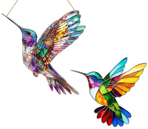 Sonnenfänger Prisma Kolibri, Fensterdeko Hängend Kolibri Suncatcher, Acryl Sonnenfänger zum Aufhängen Gartendeko, Weihnachtsbaum Hängende Ornamente für Fenster Garten Terrasse Basteln Deko (E)