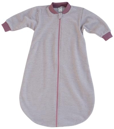 Baby Schlafsack mit Ärmeln, Gestreift Blau-Weiß, Temperaturausgleichend, für 20-22°C Raumtemperatur (Mauve/Natur, 50-56)