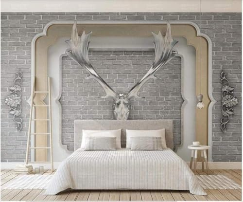 Vintage Brick Wall Deer Head 3D Wallpaper Office Living Room Sofa Bedroom TV Background Wall Decoration-430cm×300cm