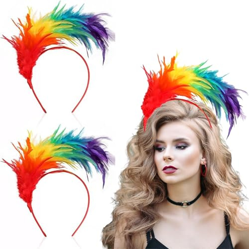 BEIMEIII Haarreif Federn Bunt Bunt Mini Top Hut Haarreif Zylinder Kostüm Party für Karneval, Mottoparty, Abschlussball