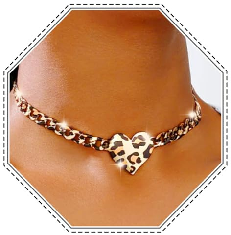 Jovono Leoparden-Herz-Halsreif, goldfarben, Leoparden-Liebe, Halskette für Damen, Einheitsgröße, /, Kein Edelstein