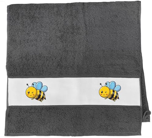 Huuraa Handtuch Biene Comic Geschenk | 50x100cm Graphite Baumwolle Handtuch Geschenkidee Graues Gästehandtuch mit Motiv Gästetuch Weich und Saugstark