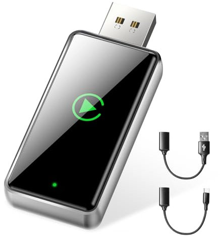 Vanstaki Adattatore CarPlay Wireless, Plug & Play con Typ-C/USB, Adattatore per CarPlay Compatibile auto con CarPlay Cablato, iPhone iOS 10+
