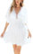 NLAND Robe de Plage Femmes Été Chemise de Plage Robe col en Sexy V Bikini Cover Up Élégante Cache Maillot de Bain Beachwear,Blanche