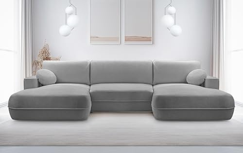 AXLIVING U Couch mit Schlaffunktion Peoni 364 cm hellgrauer Stil