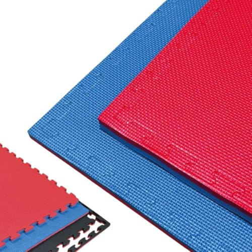 PACK SOL TATAMI 1x1 – Tapis de Gym Puzzle | Protège, Isole et Décore | Pour Maison, Fitness ou Piscine | Mousse EVA Douce et Antidérapante | Sans BPA | 2 CM d’Épaisseur | T | Rouge/Bleu 25u