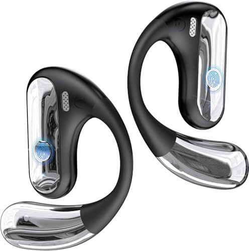 Open Ear Bluetooth 5.4 Earhook Headphones, 40Hrs Sport Earbuds, Stereo Deep Bass Sports Ear Buds Built in Mic, LED Display Charging Case, IPX7 Waterproof Earphones with Earhooks for Running, Black