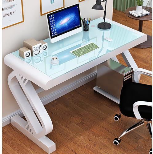 Moderner Computertisch aus gehärtetem Glas, einfacher Heimbüro-Arbeitsplatz für Gaming und Studium, 120 x 60 x 75 cm, Laptop-Schreibtisch, stilvoller Glastisch für Büro