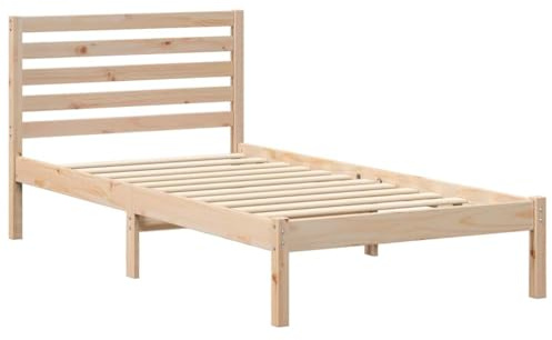 vidaXL Bettgestell mit Kopfteil Braun 90 x 190 cm Massivholz Kiefer, Moderner Kiefernholz Plattformbett, Stabiler Rahmen für Matratze, minimalistisches Design, modernes Schlafzimmermöbel