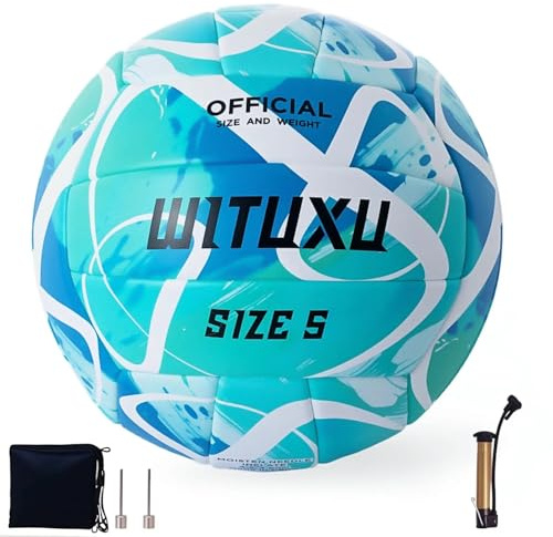 WITUXU Official Size 5 Volleyball, Soft Touch Waterproof PU Leather Cover & Reinforced Rubber Bladder - for Indoor, Outdoor, Pool, Beach - Includes Air Pump & Inflation Needle (Blue)