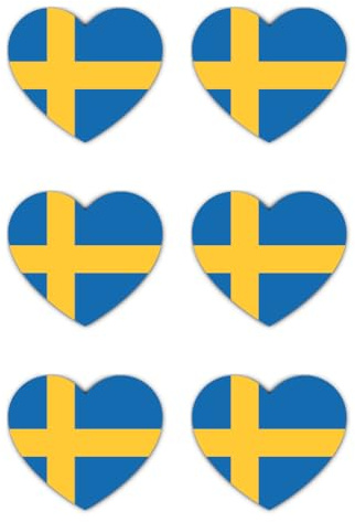 Aufkleber: 50 mm, 6 Stück - 6er Set Aufkleber Herz Flagge Schweden Vinyl 50 mm (5 cm) wetterfest Auto Laptop Koffer
