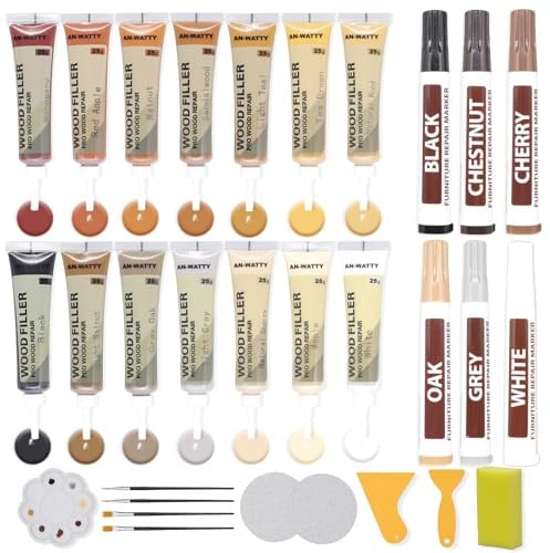 Kit Reparation Parquet 20 Couleurs, Pate à Bois, Pate a Bois Rebouchage | 14 Pate a Bois et 6 Couleurs Stylo Retouche Bois, Mastic Bois pour Trous, Rayures, Fissures en Stratifié