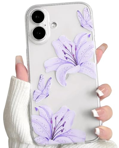 NITITOP Cover per iPhone 17 Carino Fiore di Giglio, Lilla | Trasparente Farfalla Motivo, per Donne Ragazze, TPU Morbido, Anti Ingiallimento Anti-Graffio, Protezione Antiurto Custodia