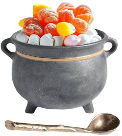Halloween Snack Bowl - 20x16x15cm Candy Serving Bowl, Halloween Pumpkin Snack Bowls Stand, Candy Bowls Witch Cauldron Statue, Horror Dessert Food Holder Desktop Container for Fruits Fondant