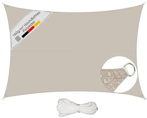 Sunula Vela Ombreggiante Impermeabile 4x5m – PES 160g/m², con Fettuccia Perimetrale e Anelli in Acciaio Inox, Sigillatura Cuciture e Protezione UV 95%, per Balcone Terrazza Giardino, Taupe