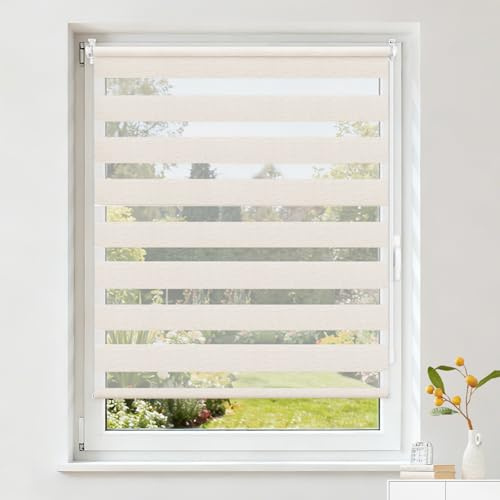 Buseu Store Jour Nuit sans Perçage, Lin, 45 x 110 cm | Largeur du Tissu 45 cm, Store Enrouleur, Installation Facile par Clips, Rideau Translucide & Tamisant, pour Fenêtre ou Porte