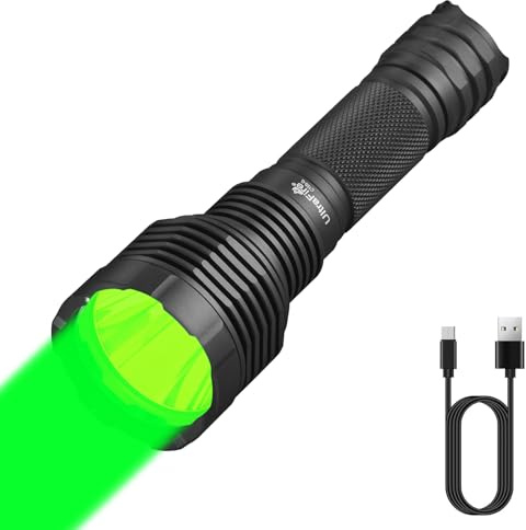 UltraFire Linterna de caza de luz verde recargable, 520-530 nm, luz verde, 350 metros de alcance, 2 modos para visión nocturna, observación de la naturaleza, lectura de mapas, pesca, camping, C15S-G