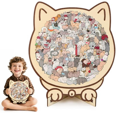 Katzenförmiges Puzzle 135 Teiliges Colored Holzpuzzle In Katzenform,Cute Cat-Shaped Wooden Puzzle with A Frame,Unique Animal Shape Wood Puzzles Gifts for Cat Lovers, Home Desktop Decoration