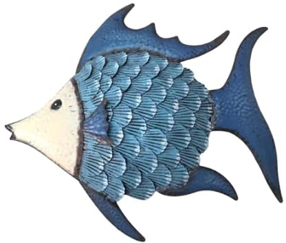 SIGNES GRIMALT Wanddeko Fisch aus Metall Blau - Wandskulptur Marine Relief - Wanddekoration Meer - 47cm