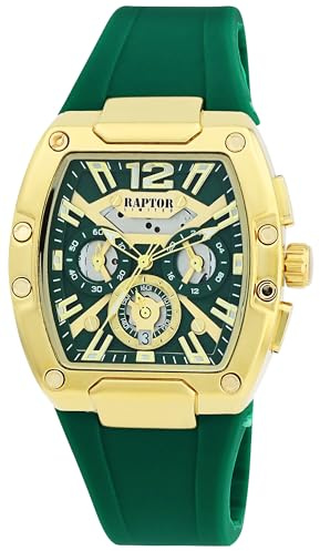 Raptor Damen Armbanduhr Analog in Grün, Gesamtlänge 23.5 cm, Silikonarmband – 5 ATM
