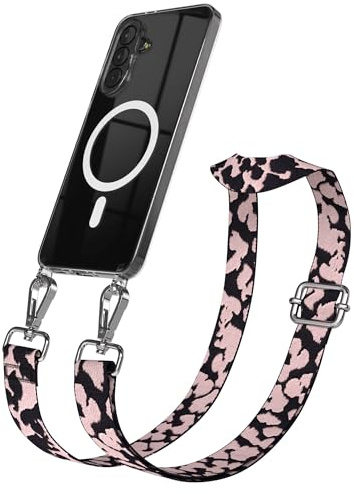 EAZY CASE Handykette - Verstellbares Taschenband kompatibel mit Galaxy A37, Schulterriemen, Handykordel mit Silikon Hülle, Qi Charging kompatibel, Umhängetasche, Rosa Camouflage Silber