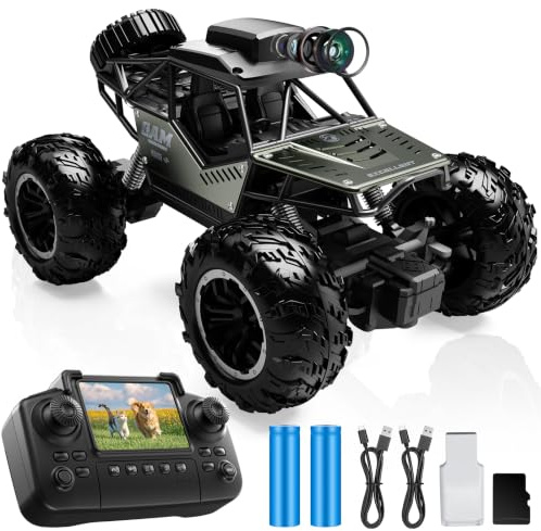 FPV Remote control cars with camera,RC Monster Truck for Kids Adults | HD Screen, 2 Batteries (40-minute battery life),alloy body,Live Video,2 Speeds,Gifts for Boys